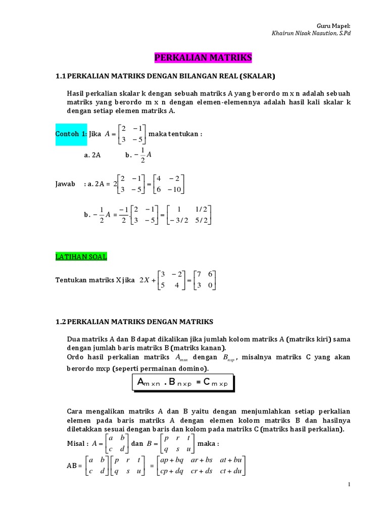 Perkalian Matriks dan Latihan Soal | PDF