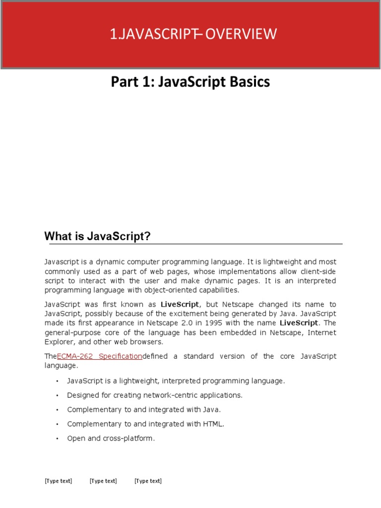 Part 1: Javascript Basics | PDF | Dynamic Web Page | Java Script