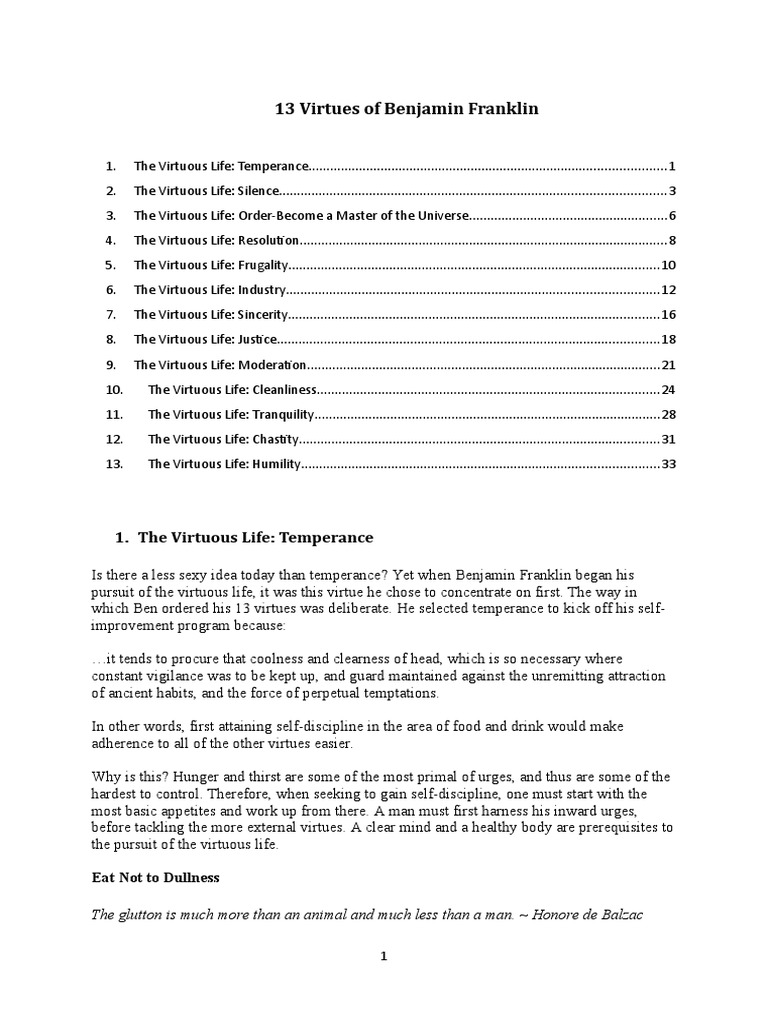 13 Virtues of Benjamin Franklin PDF Virtue Entropy
