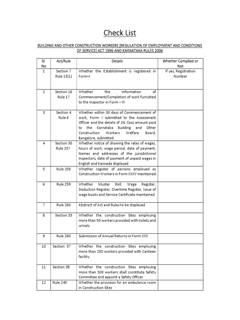 4.c.inspection Check List Formed Under BOCW Act PDF Overtime