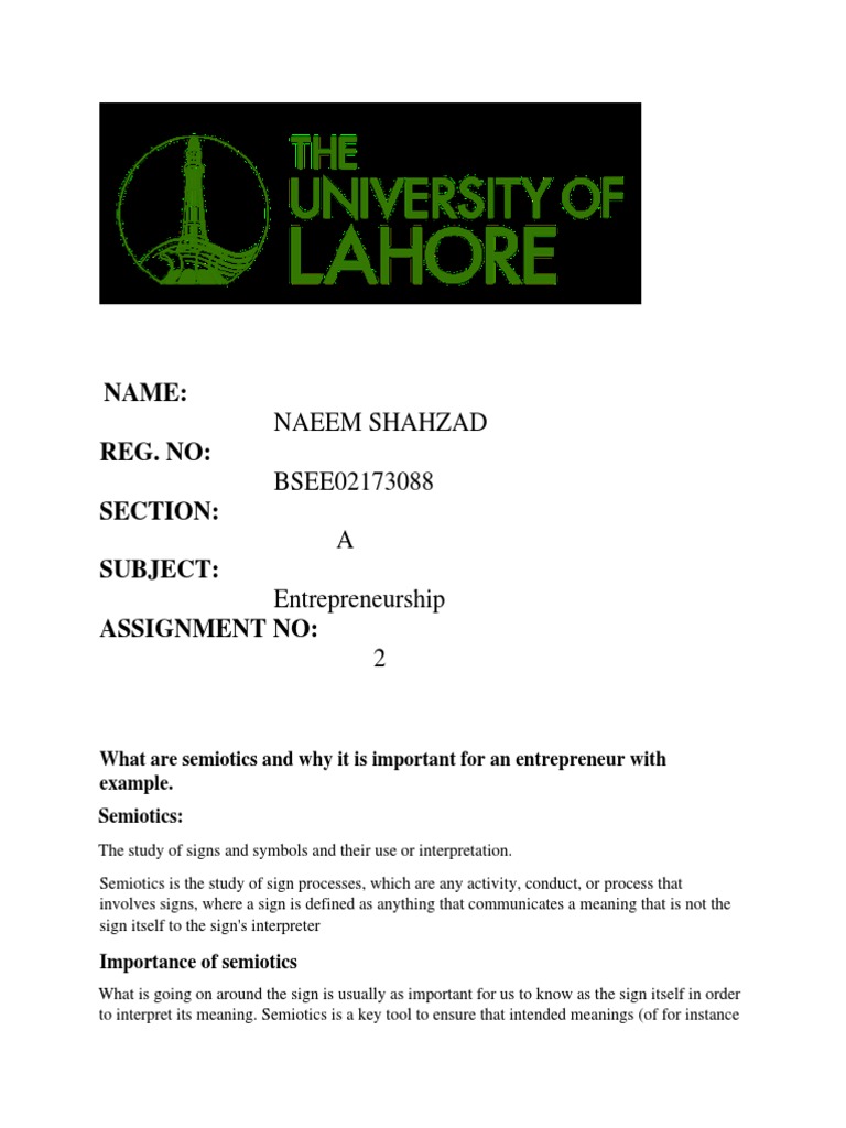 Name: Reg. No: Section: Subject: Assignment No:: Naeem Shahzad ...