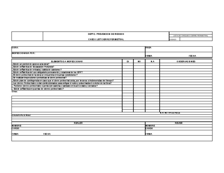 Checklist Cierre Perimetral de Obra | PDF