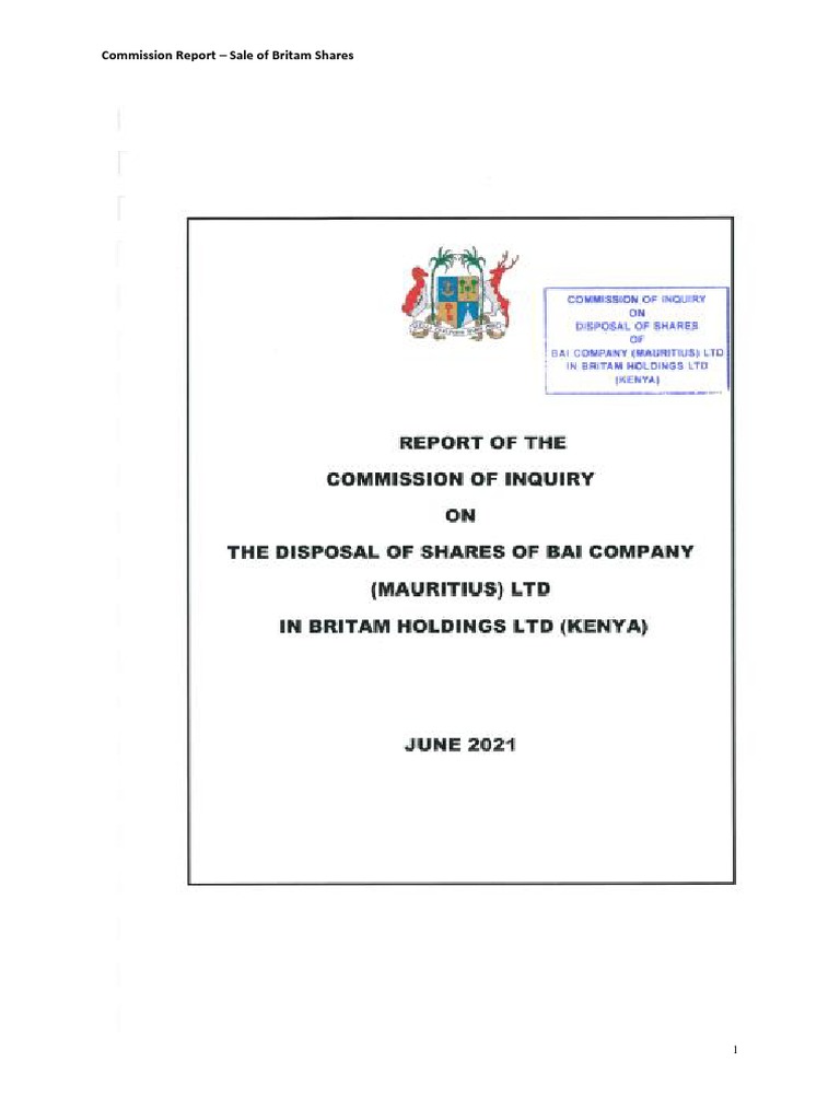 Decouvrez Le Rapport De La Commission D Enquete Sur Britam Dans Son Integralite Pdf Financial Transaction Investor