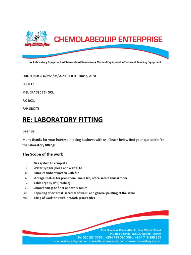 Science Lab Fitting Quote & Contract | PDF | Nature