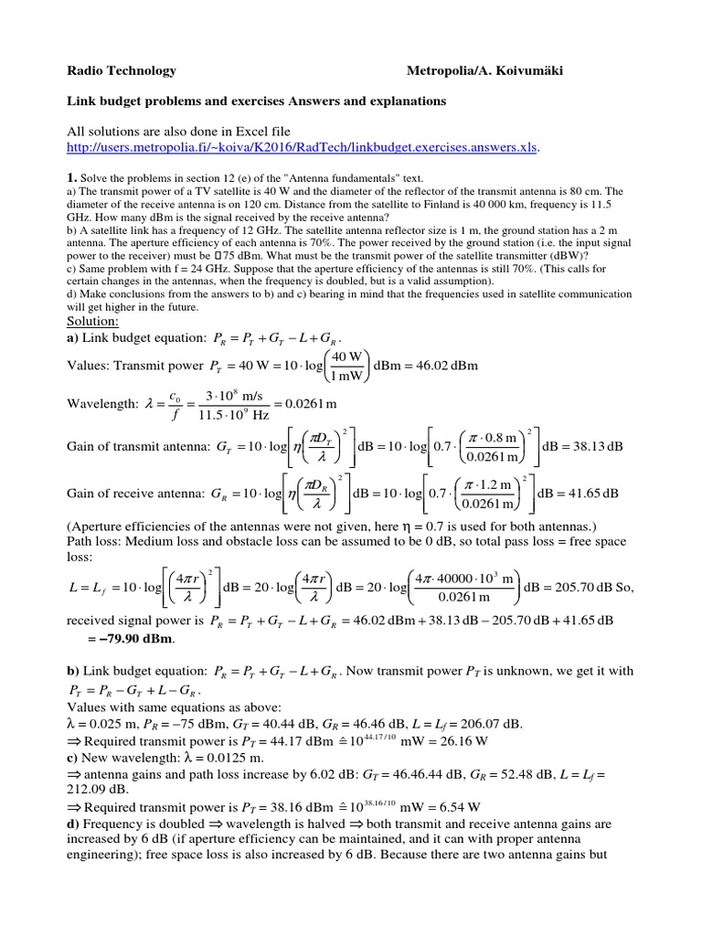 Satellite Link Budget Solutions in Excel | PDF | Decibel | Signal To ...