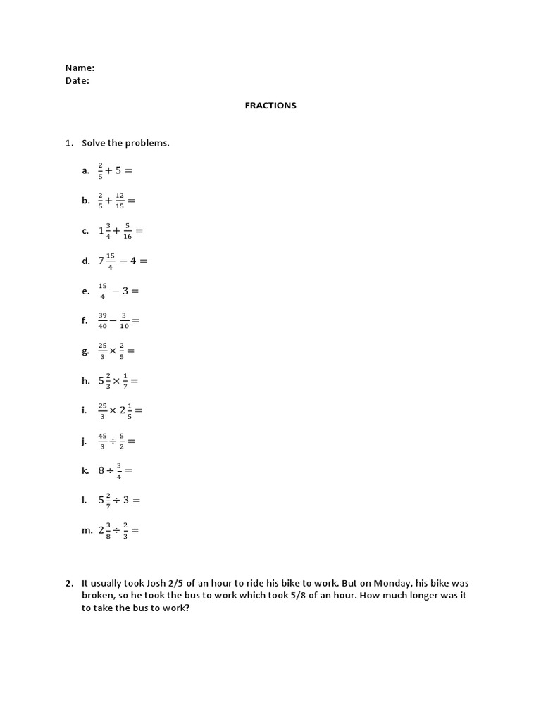 Grade 5 Fraction Word Problems | PDF