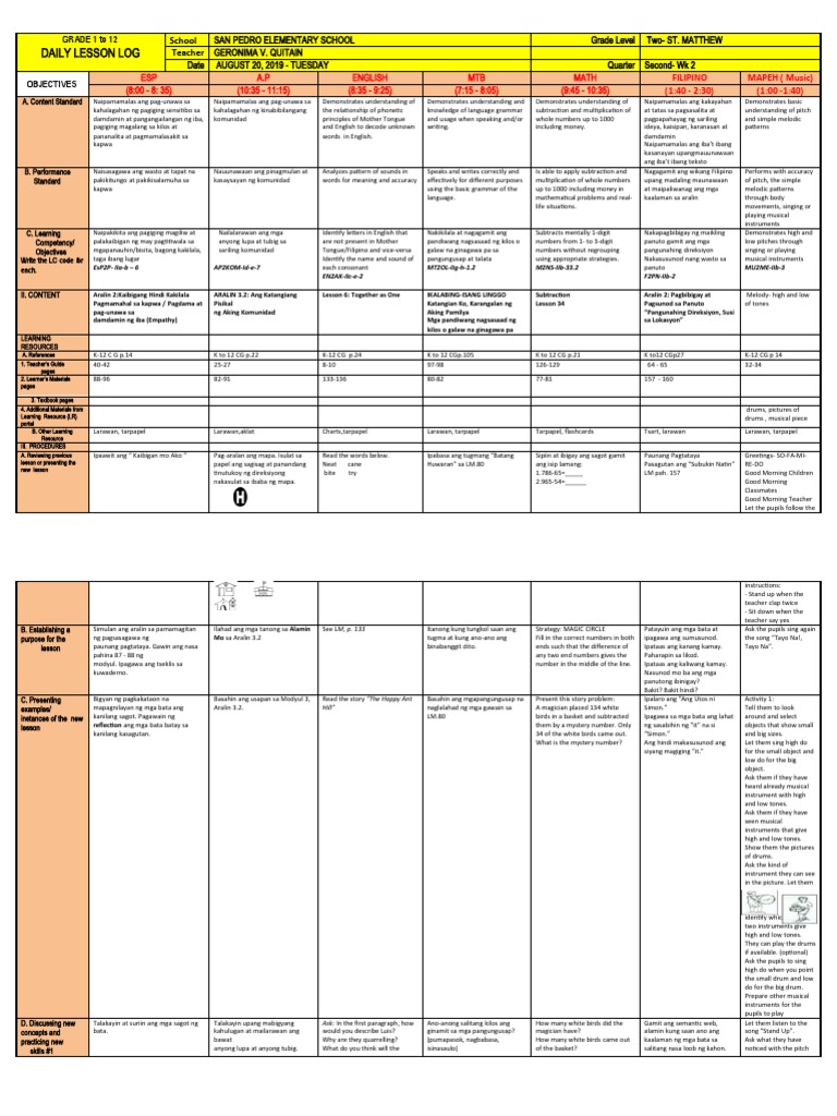 Grade 2 Daily Lesson Log | PDF | Human Communication | Cognition