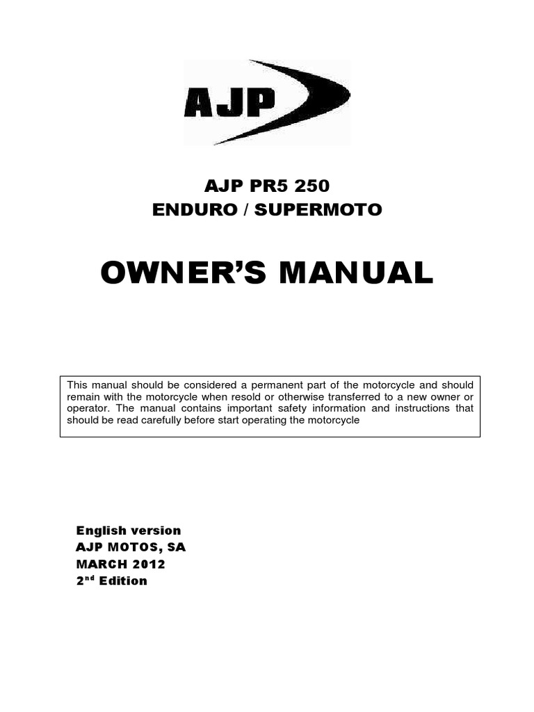 AJP PR5 Owner's Manual Guide | PDF | Transmission (Mechanics) | Brake