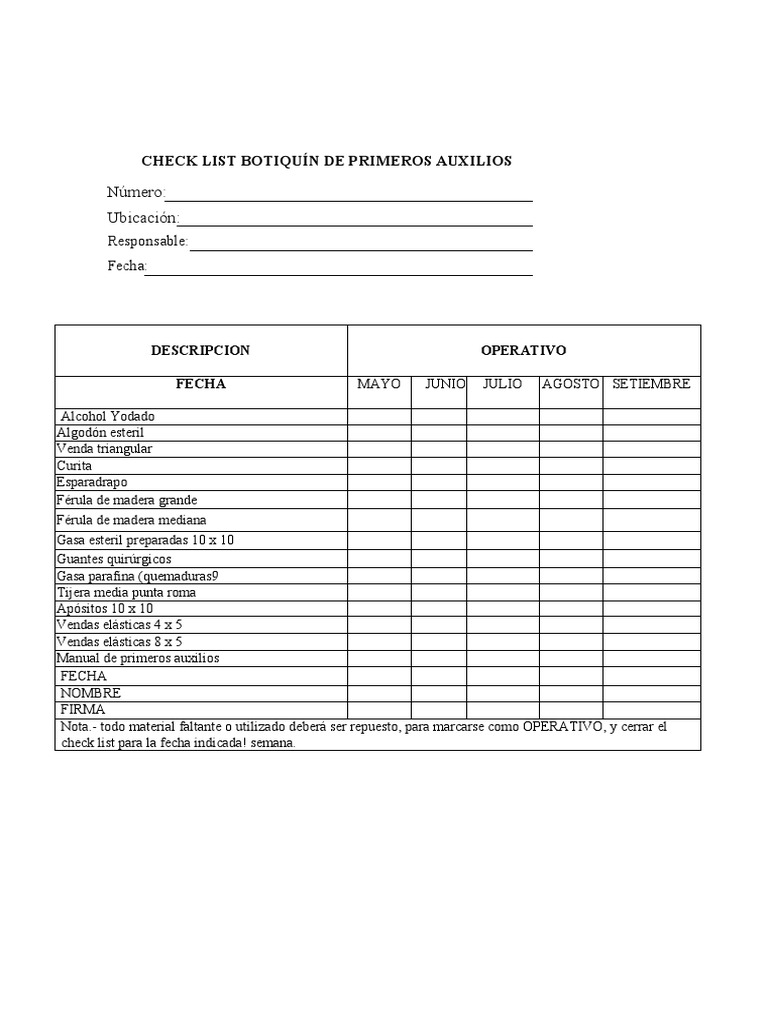 Checklist Botiquín Primeros Auxilios | PDF