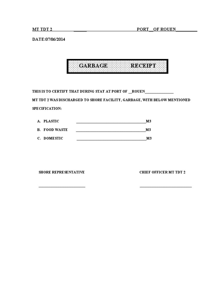 Garbage Receipt for MT TDT 2 | PDF