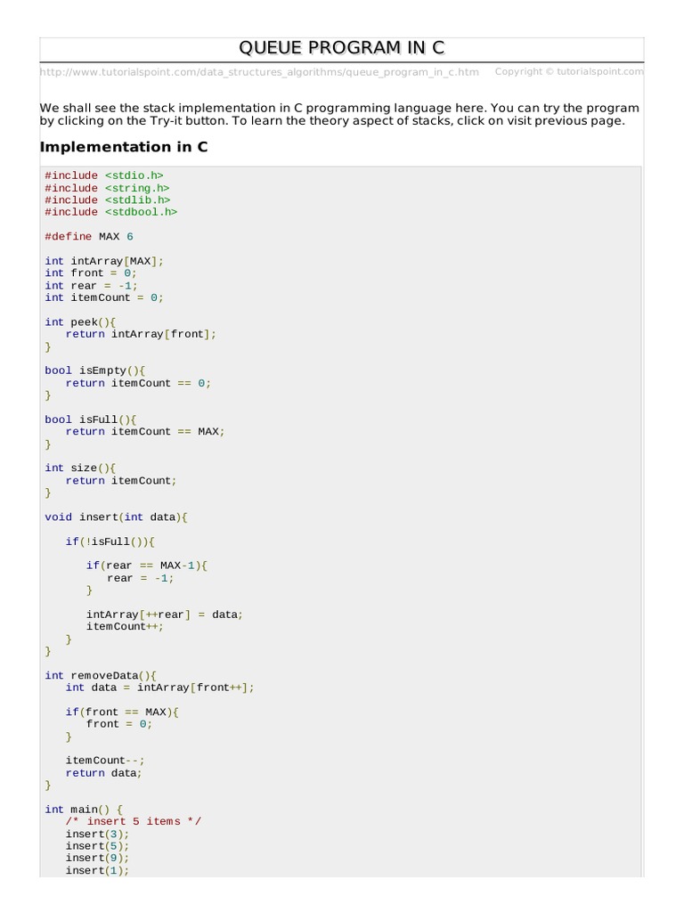 Queue Program in C | PDF | Queue (Abstract Data Type) | Formal Methods