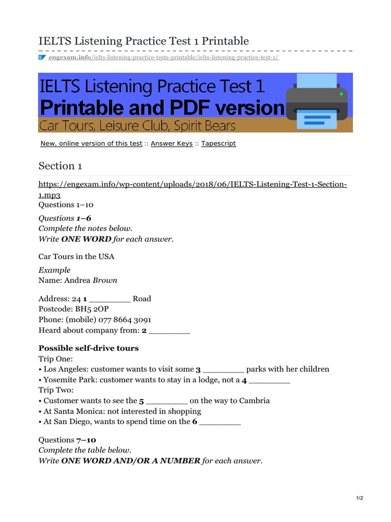 Engexam - info-IELTS Listening Practice Test 1 Printable | PDF | Business