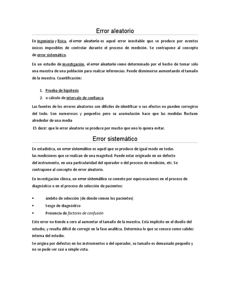 Diferencias entre errores aleatorios y sistemáticos | PDF | Salud y ...