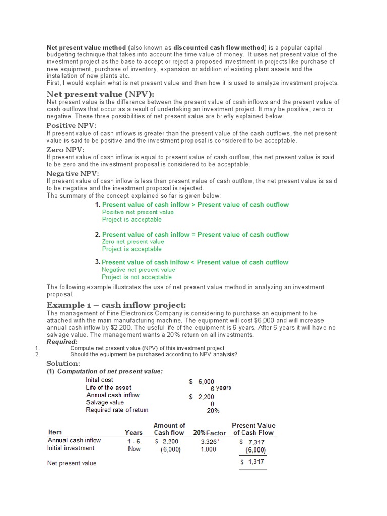 Net Present Value Method | PDF | Net Present Value | Present Value