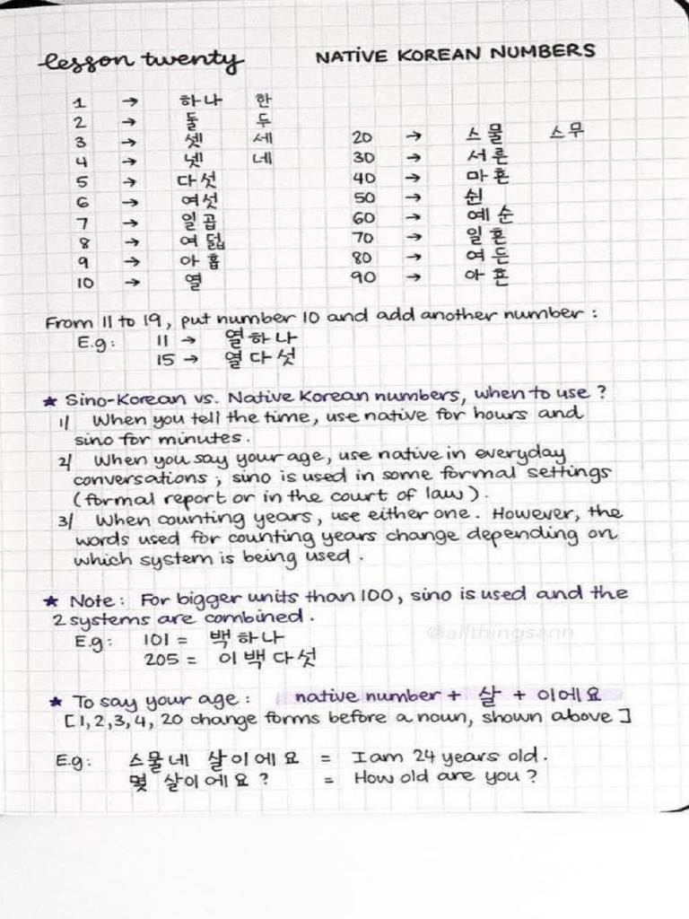 Native Korean Number Notes | PDF