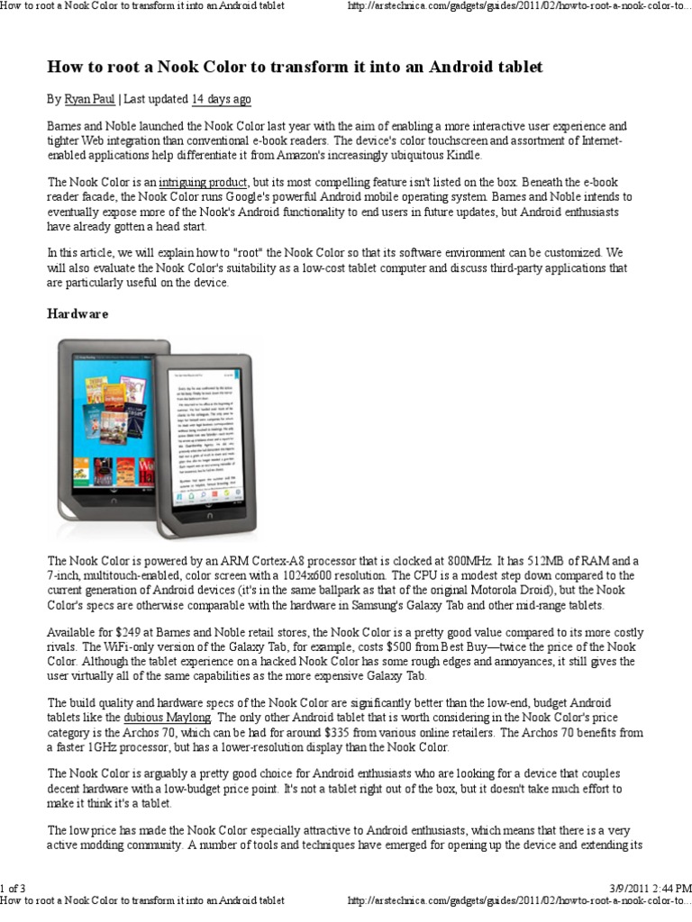 How To Root A Nook Color To Transform It Into An Android Tablet PDF