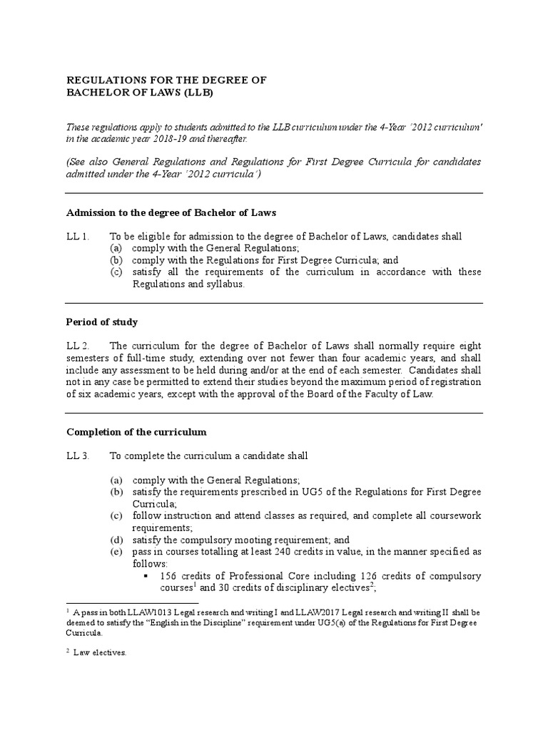 Regulations For The Degree of Bachelor of Laws (LLB) | PDF | Tort ...
