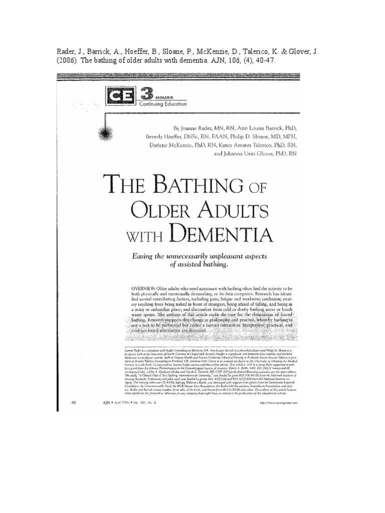 Bathing Dementia Patients: Best Practices | PDF