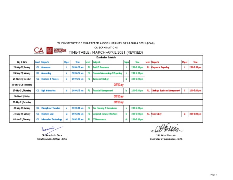ICAB CA Exam Schedule March-April 2021 | PDF | Government Finances ...