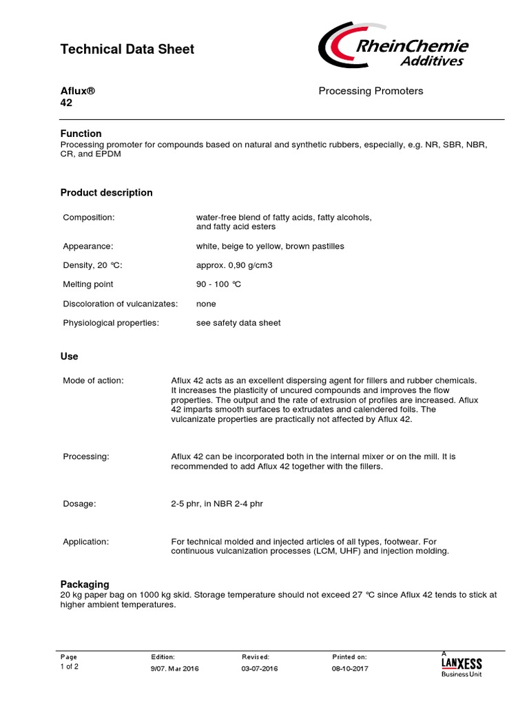 Technical Data Sheet Aflux® 42 PDF Natural Rubber Chemical