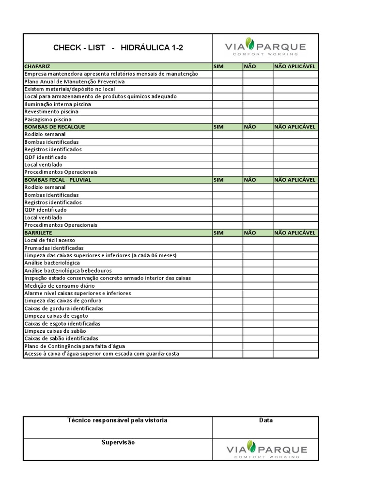 Check-list de Manutenção Hidráulica | PDF