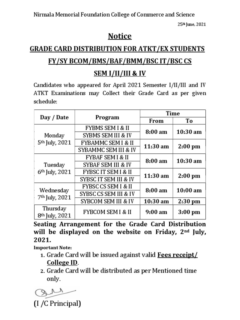 Grade Card Distribution Schedule 2021 | PDF