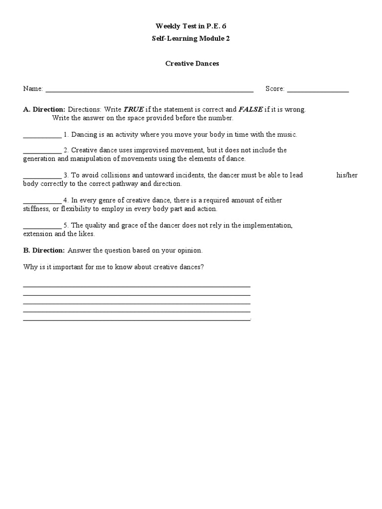 Q4 Weekly Test in P.E. 6 | PDF