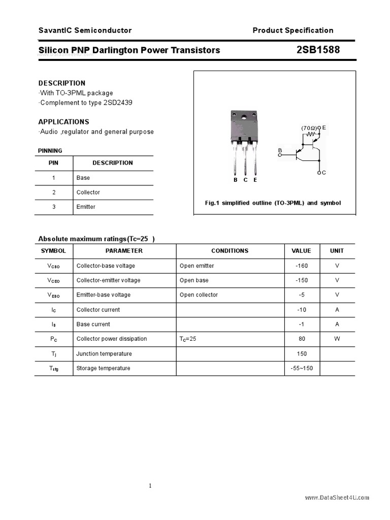 Silicon PNP Darlington Power Transistors: Savantic Semiconductor ...