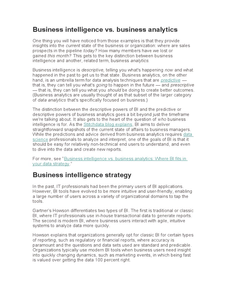 Distinguishing BI from Business Analytics | PDF | Business Intelligence ...