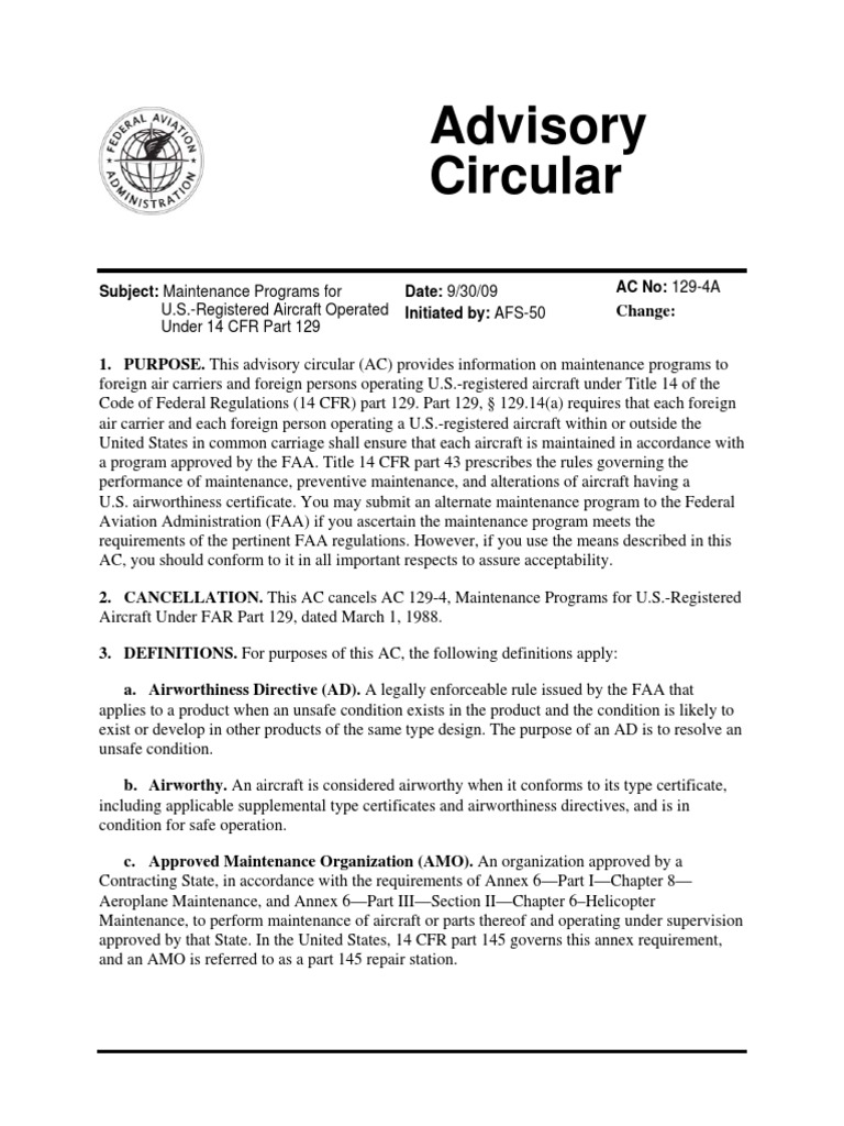 Maintenance Programs for Part 129 Aircraft | PDF | Federal Aviation ...