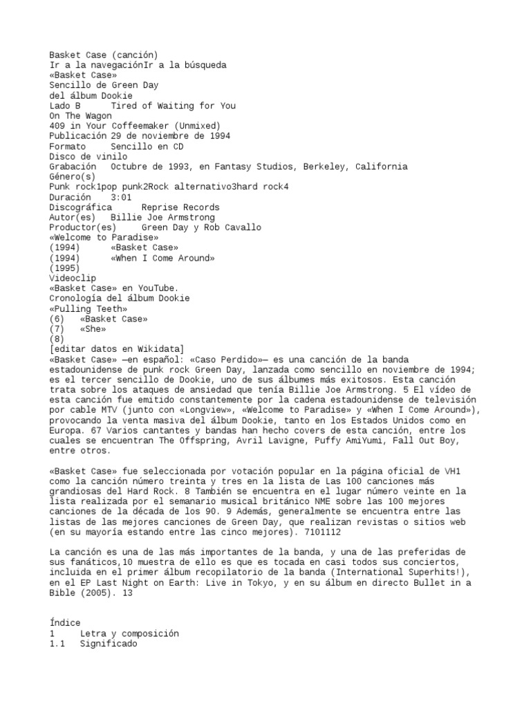 Basket Case PDF Entretenimiento (general) Medios de comunicación