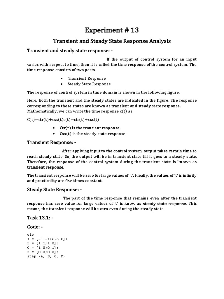 Control System Time Response Analysis | PDF | Steady State | Applied ...