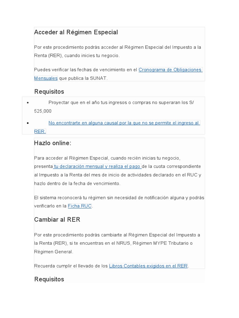 Acceso y Cambio al RER Sunat | PDF