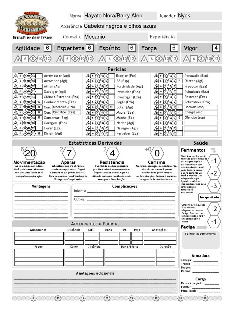 Savage Worlds Ficha de Personagem Editavel V Oficial | PDF | Lazer ...