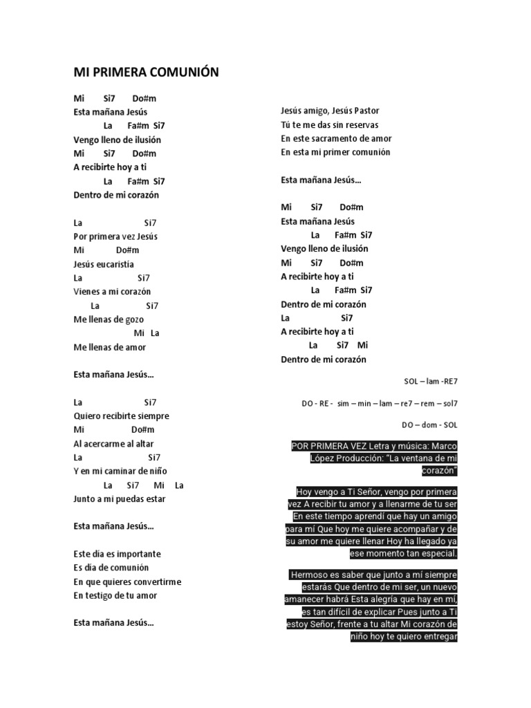 Letra y acordes de Mi Primera Comunión | PDF