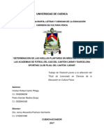 Determinación de Las Huellas Plantares en Niños de 5 a 9 Años de Las Academias de Futbol Del Gad Del Canton Cañar y Barcelona Sporting Club Filial Del Canton Cañar