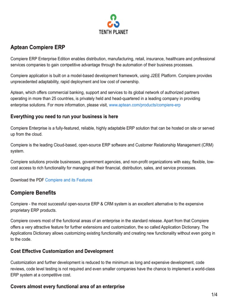 Compiere ERP: Features and Benefits | PDF | Enterprise Resource ...