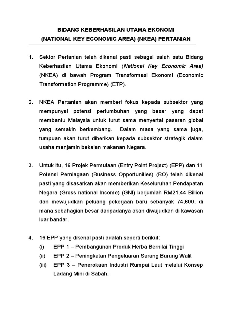 Bidang Keberhasilan Utama Ekonomi Nkea
