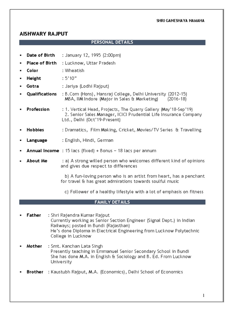Aishwary Rajput: Profile & Details | PDF