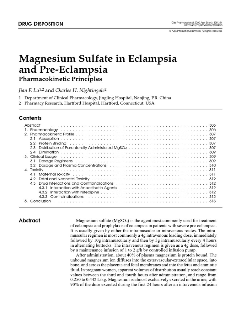 Magnesium Sulfate in Eclampsia and PreEclampsia