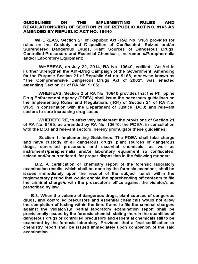 Ocular Inspection Guidelines for RA 9165 | PDF | Judgment (Law ...