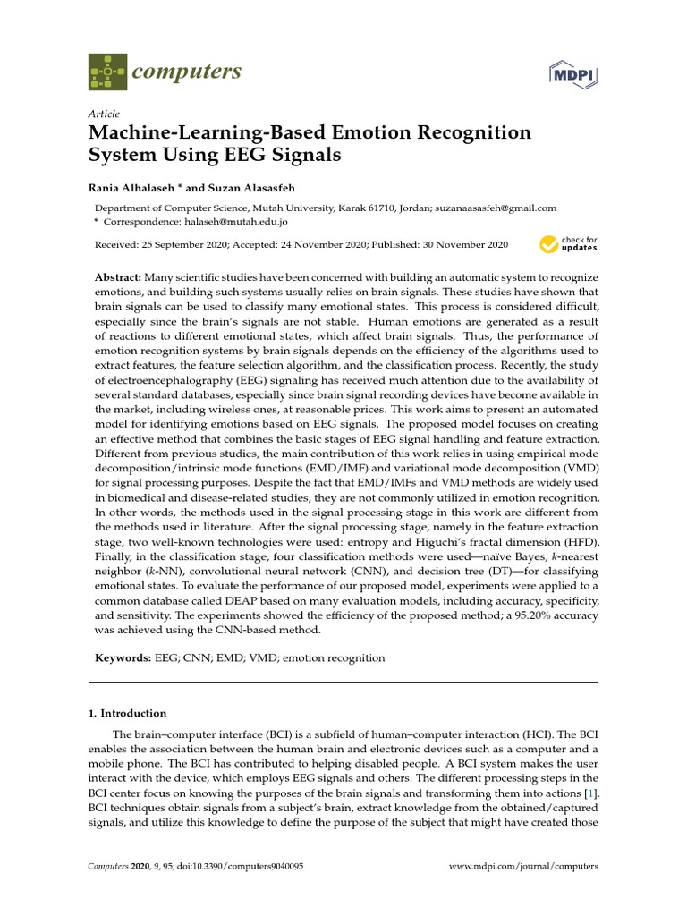 Computers: Machine-Learning-Based Emotion Recognition System Using EEG ...