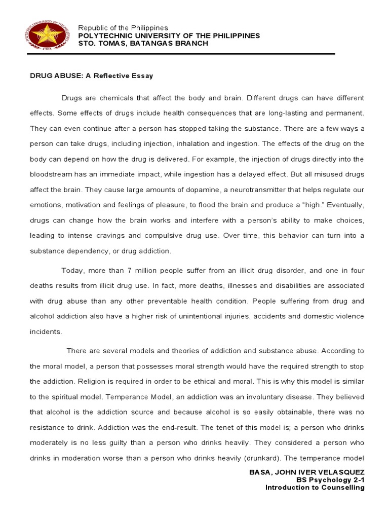 Basa Itc Drug Abuse Reflective Essay Pdf Substance Use Disorder Substance Abuse