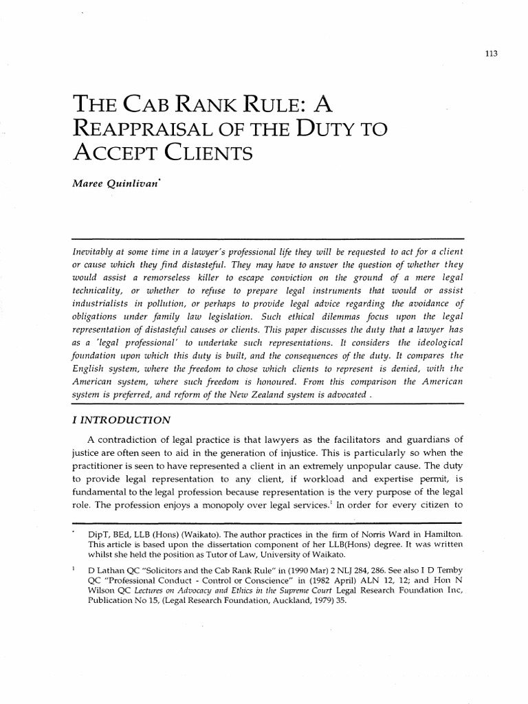 The Cab Rank Rule Reappraisal of The Duty To Accept Clients PDF