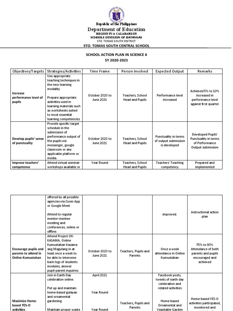 Science Action Plan for Grade 6 | PDF | Online And Offline | Communication