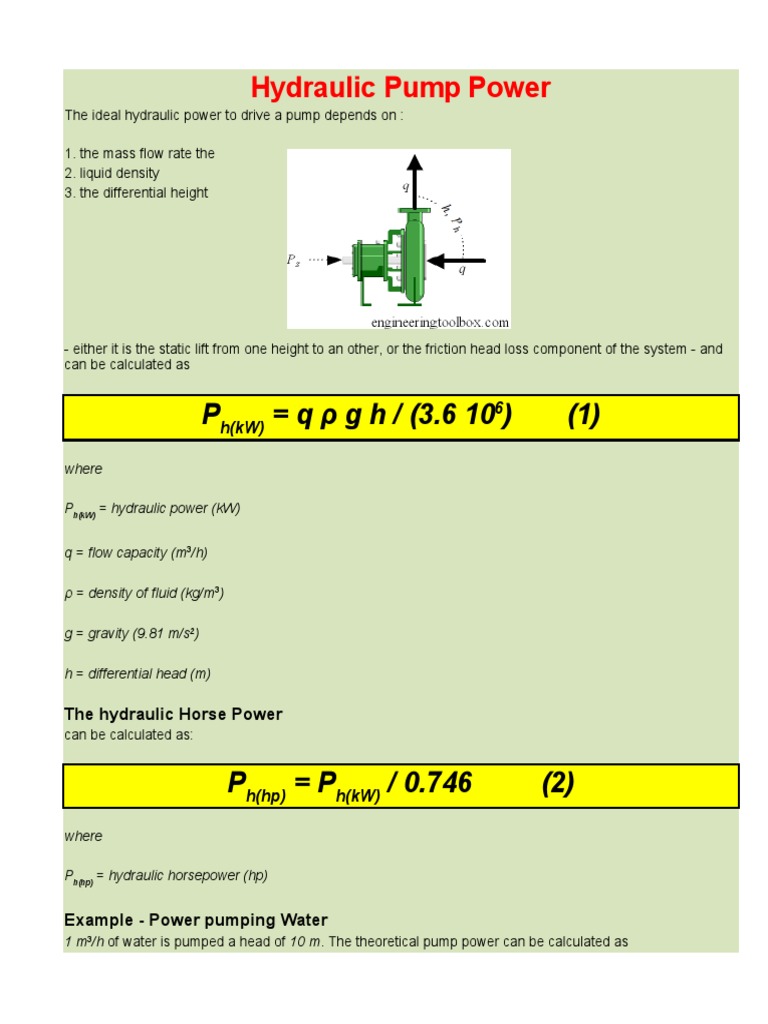 Pump Power Calculator PDF Horsepower Pump
