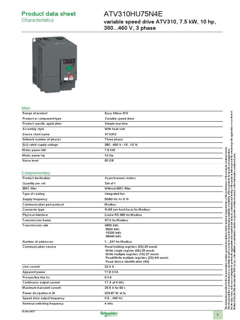 Atv310hu75n4e Datasheet SG En-Gb | PDF | Electric Motor | Relay