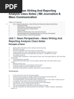 Unit 1 - News Writing and Reporting Analysis Class Notes - MA Journalism & Mass Communication