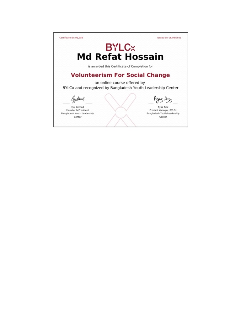 MD Refat Hossain: Volunteerism For Social Change | PDF | Career ...