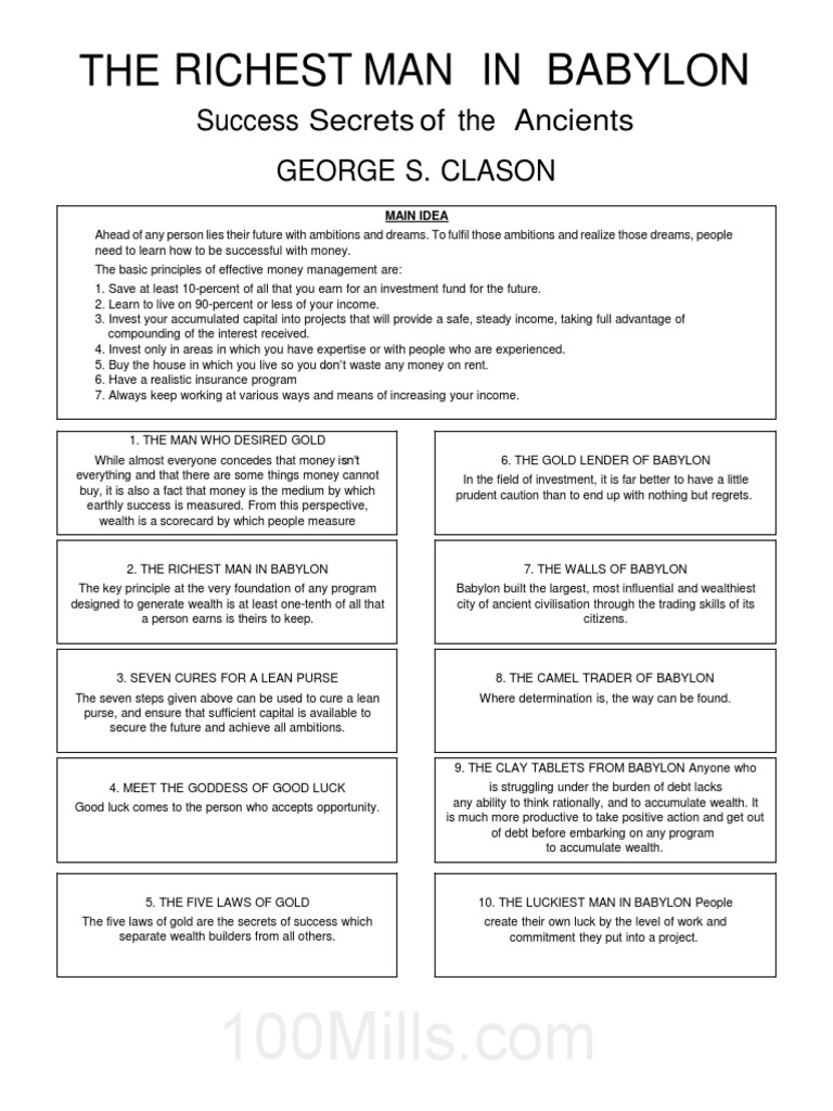 The Richest Man in Babylon PDF Wealth Economies